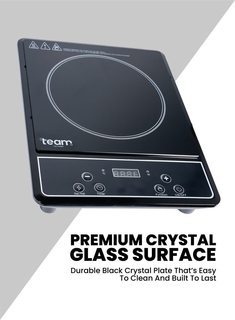 TEAM Infrared Cooker 2000W with Digital LED Display, Black Crystal Plate, 10 Power Levels, Button Control, Timer Function - Image 4